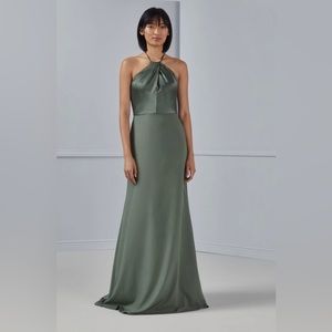 Amsale Tanya Halter Dress sz 8 NWT Black Satin